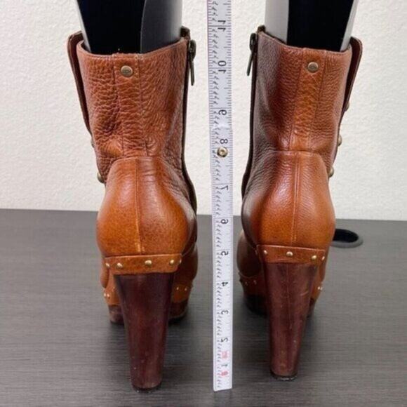 UGG Cosima Studded Brown Leather Heeled Mid-Calf Platform Boots Zip Closure 9.5 - Picture 10 of 13